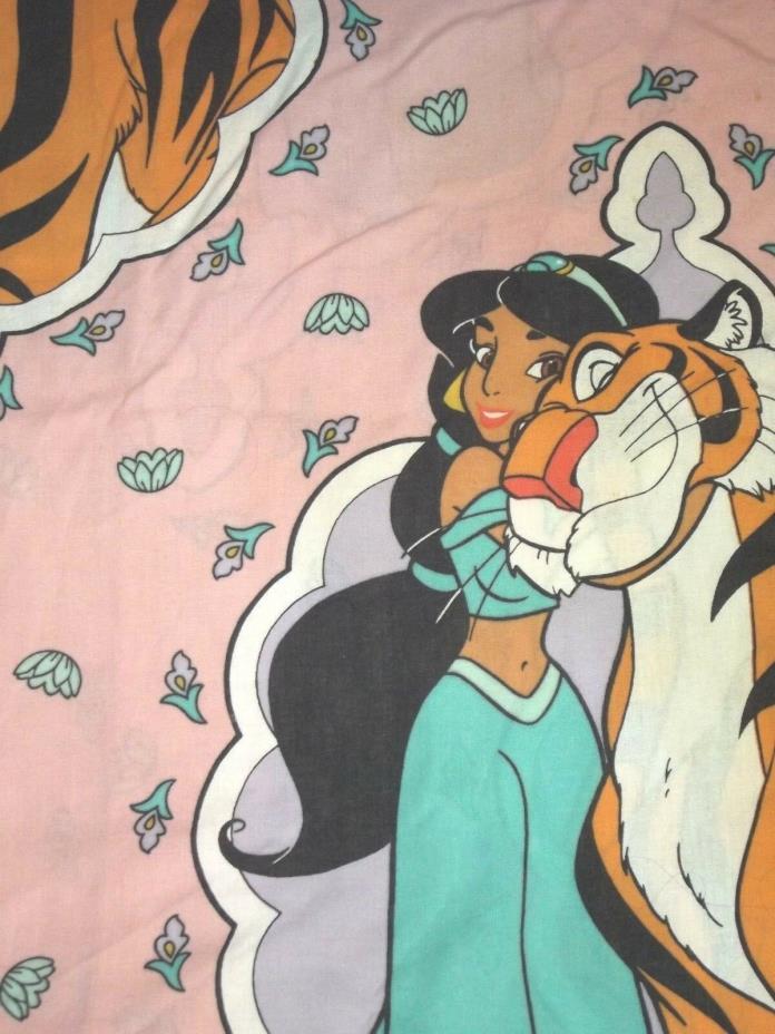 Vintage Disney Aladdin Princess Jasmine and Rajah Pink Twin Flat Sheet