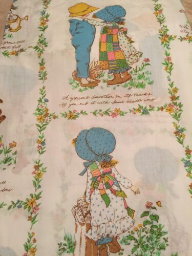Vintage HOLLY HOBBIE Twin Flat And Fitted Bed Sheets Bedding Fabric Material