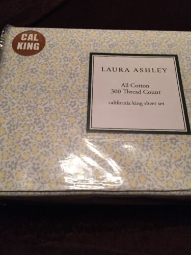 Laura Ashley Becca Lemon Yellow Grey Sheet Set, California King New