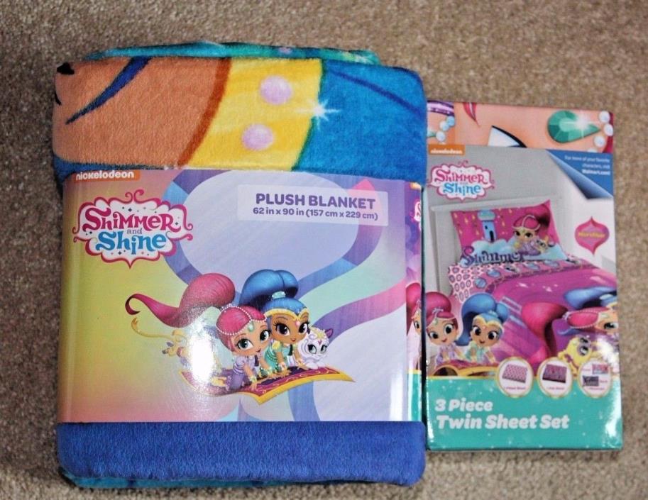 NEW LOT Shimmer and Shine Twin Bed Sheet Set +Plush Blanket 62x90