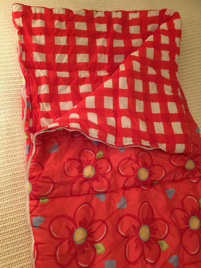 Sleeping Bag Slumber Sack Flowers Hearts Pink Plaid with Case Girls  29” x 66”