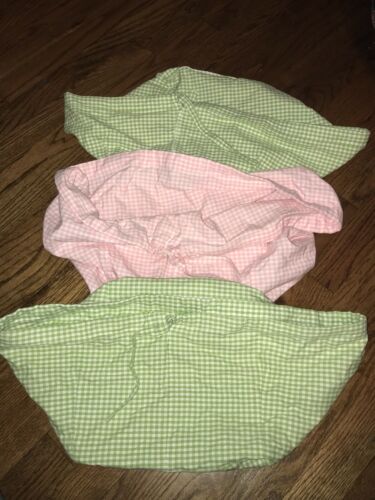 Pottery Barn Kids Medium Checked Basket Liners Pink & Green Lot Of 3