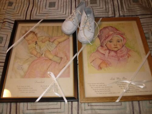 Vintage Framed Prints Nursery Kid's Children's Decor Set of 2 & shoes