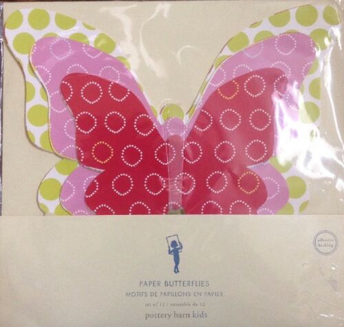 NEW Pottery Barn Kids Paper Butterflies Wall Decor Set Of 12 -Adhesive Backing