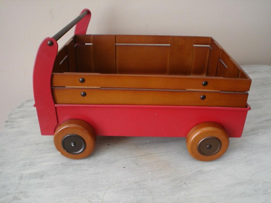 POTTERY BARN KIDS RED LARGE Wood / Metal Wagon Paper Holder Desk Accessory EUC