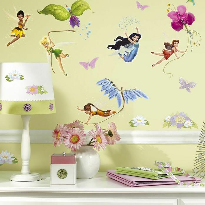 New RoomMates Disney Fairies Peel & Stick Wall Decals with Glitter 30 Pic