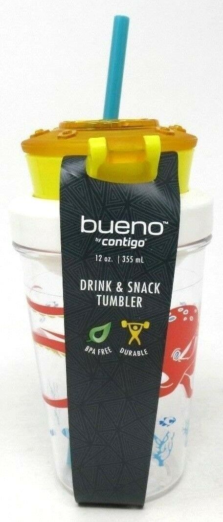 Contigo Bueno Kids Drink And Snack Tumbler 12 oz Yellow With Porthole