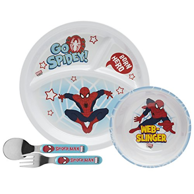 Toddlerific Spiderman Mealtime Set Includes Sectioned Plate 4 Piece New