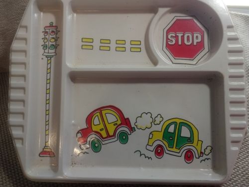 Vintage Childs Lunch Tray plastic Toddlers Childrens Kids Cars Display set of 4