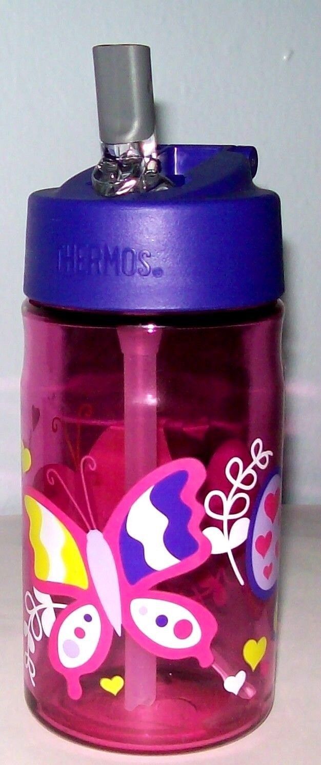 NEW 12oz UNBREAKABLE TRITAN Hydration Water Straw-Bottle Thermos Brand Butterfly