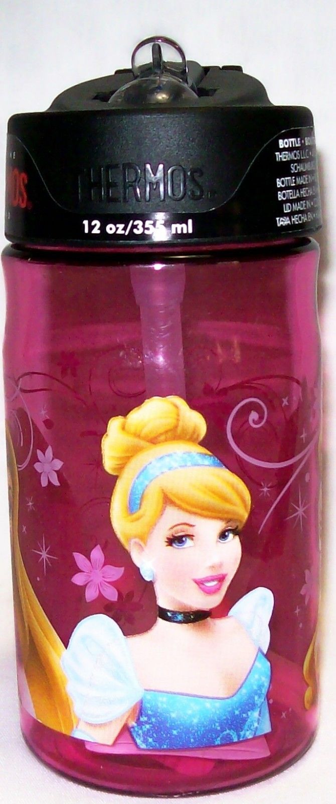 NEW PRINCESS 12oz UNBREAKABLE TRITAN Hydration Water Straw-Bottle Thermos Pink