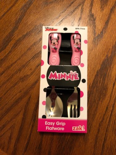 Zak! Minnie Mouse Easy Grip Flatware 2 Piece Set Spoon Fork Disney Junior New