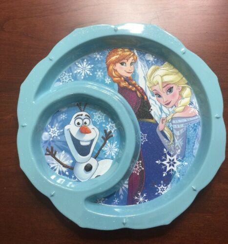 Genuine Disney Store Frozen Divided Plate Anna Elsa Olaf Blue With Glitter Kids