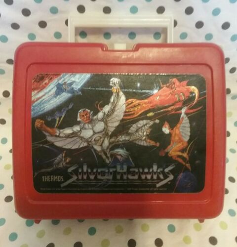 1986 red Silver Hawks thermos lunch box