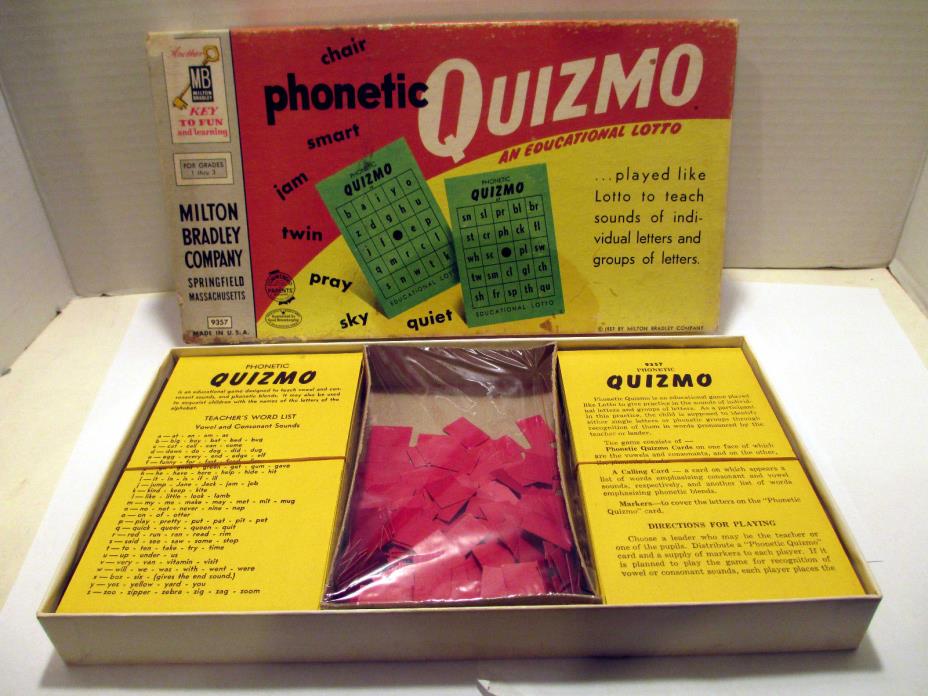 VTG 1957 Milton Bradley Phonetic Quizmo Educational Lotto Bingo Game #9357 - NEW