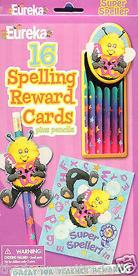 16 Spelling Reward Cards & Pencils Great for Teachers! Eureka Super Speller NIP