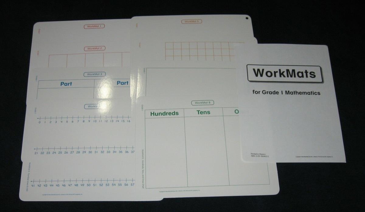 SET OF 8 WORKMATS - WRITE ON WIPE OFF - FOR GRADE 1 MATHEMATICS - NEW
