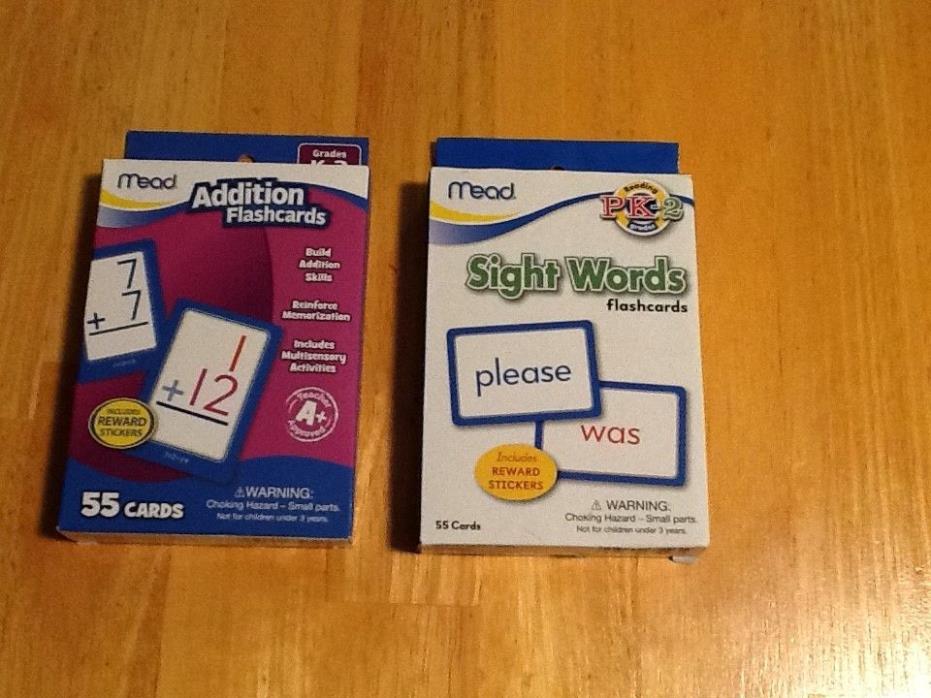 Learning Flashcards By Mead Lot Of 2 Addition And Sight Words With Stickers NEW