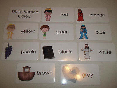 10 pack Bible themed Colors flashcards.  Preschool Bible study curriculum activi