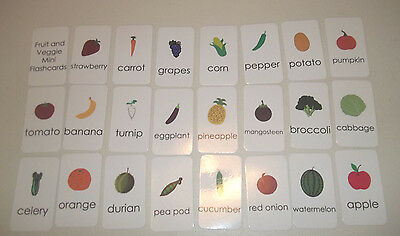 23 Miniature Fruit and Vegetable Nutrition themed Literacy Flashcards. Vertical