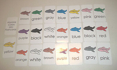 22 Miniature Plane themed Colors Flashcards.  2 x 3.5 inches Vertical laminated.