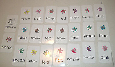 22 Miniature Daisy themed Colors Flashcards.  2 x 3.5 inches Vertical laminated