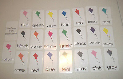 22 Miniature Kite themed Colors Flashcards.  2 x 3.5 inches Vertical laminated.