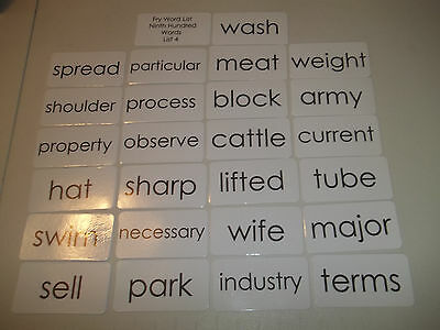 25 laminated Fry high frequency sight word flashcards. Ninth Hundred List 4.