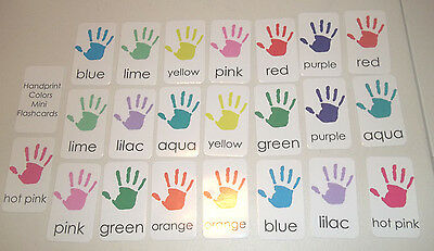 22 Miniature Handprint themed Colors Flashcards.  2 x 3.5 inches Vertical lamina