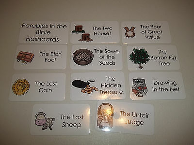 10 pack Parables in the Bible themed flashcards.  Preschool Bible study curricul