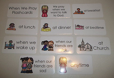 10 pack When We Pray themed flashcards.  Preschool Bible study curriculum activi