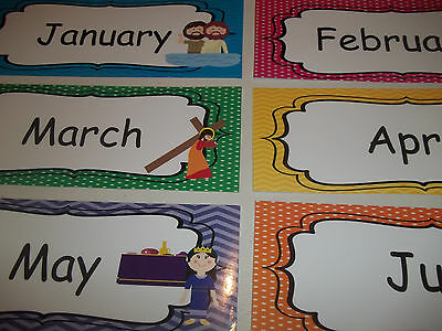 Bible themed Months of the Year Laminated Bulletin Board Accessory.  Classroom p