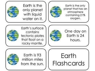 23 laminated Planet Earth Picture and Word Fact Flashcards. Science Solar System