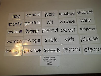 25 laminated Fry high frequency sight word flashcards. Eighth Hundred List 3.