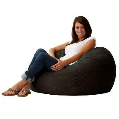 Black Suede Medium 3-Foot Bean Bag Chair - Made in USA