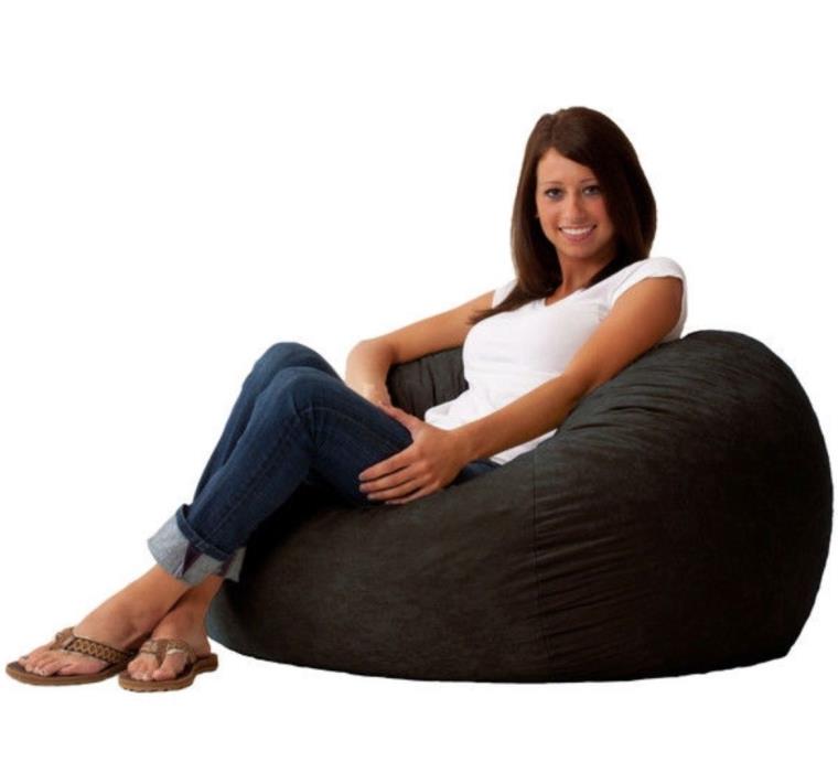 BRAND NEW Black Suede Medium 3-Foot Bean Bag Chair | MADE IN USA | FREE SHIPPING
