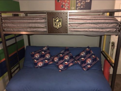 NFL boys bunk bed with twin bed on top and full futon on bottom