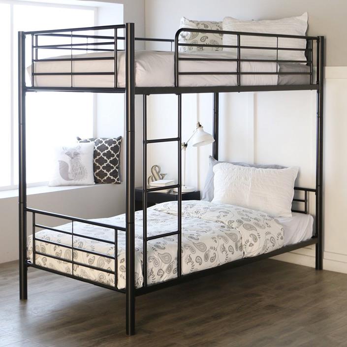 Twin over Twin Steel Bunk Beds Frame Ladder Bedroom Dorm
