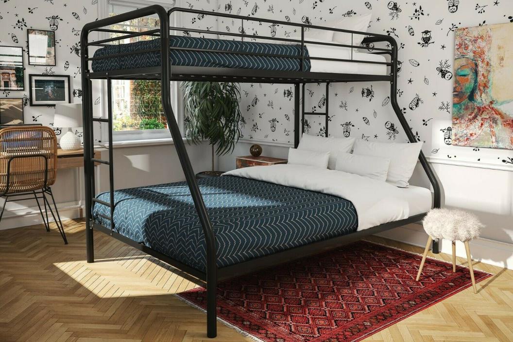 Twin Over Full Metal Bunk Bed Frame Ladder Black Frame Bedroom Furniture