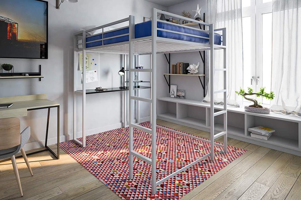 DHP Abode Full-Size Loft Bed Metal Frame with Desk and Ladder, Black