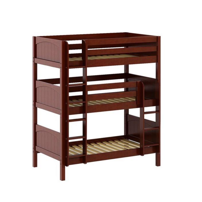 Maxtrix Solid Hardwood Triple Twin-Size Bunk Bed with Straight Ladder, White