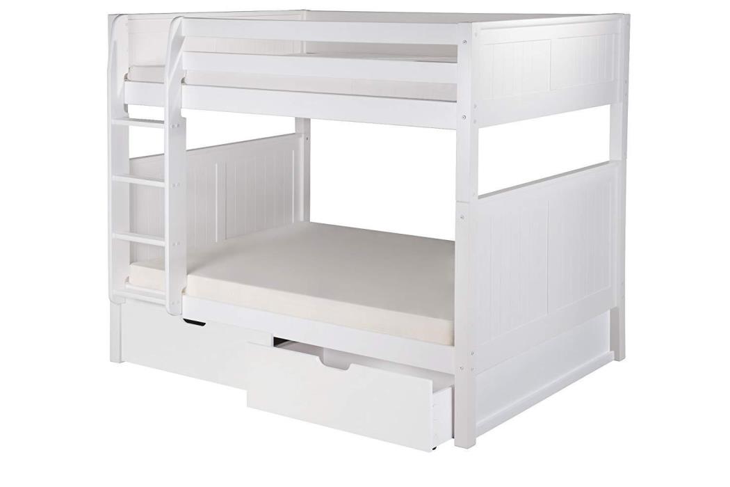 Camaflexi Panel Style Solid Wood Low Bunk Bed with Drawers, Full-Over-Full,