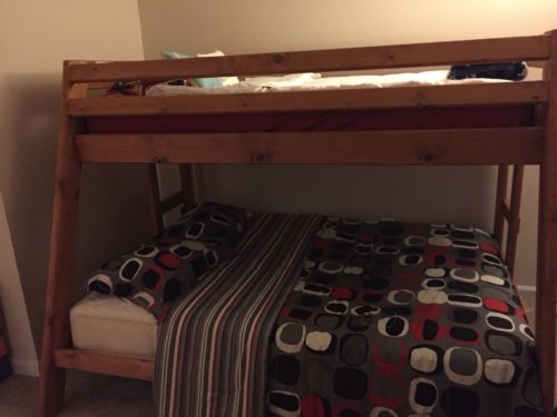 Wooden bunk bed - twin top; full size bottom, matching dresser.