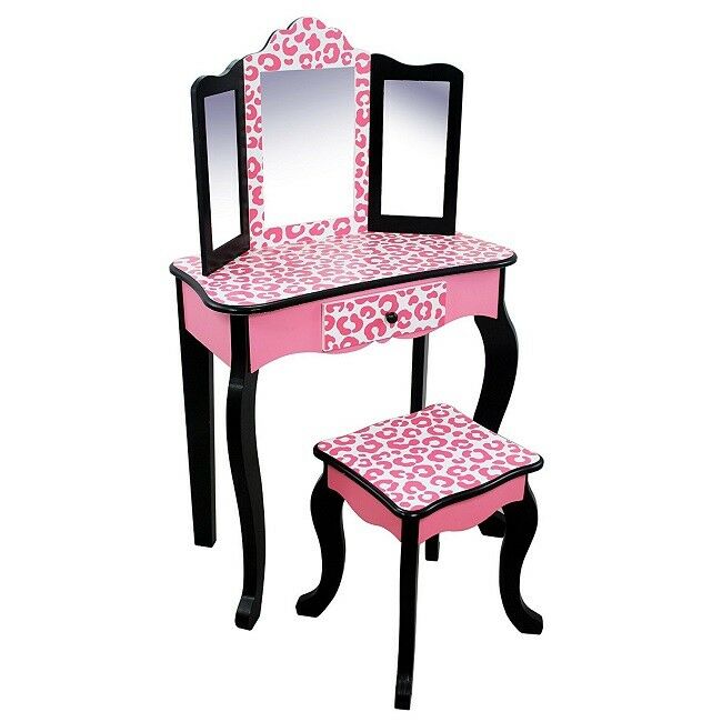 Vanity Mirror Set Makeup Table Organizer Stool Desk Bathroom Bedroom Girls Kids