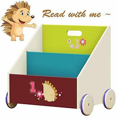 Kid Bookcases Cabinets & Shelves Bookshelf With Wheels, Green Hedgehog Wood For