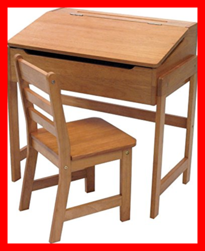 564P Child's Slanted Top Desk & Chair Pecan Finish 1 FREE SHIPPING
