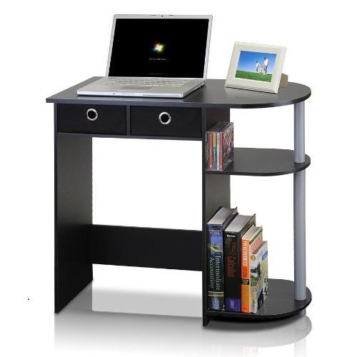 Student Dorm Desk Small Compact Laptop Workstation Study Table 2 Bins 3 Shelves