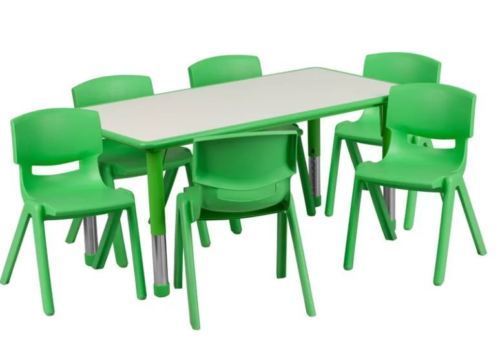 Table and Chair Set Kids Activity Adjustable Stack-able Daycare Preschool Green