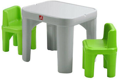 Step2 Childrens Table Chair Set Mighty My Size Plastic Gray/Green (3 Piece)