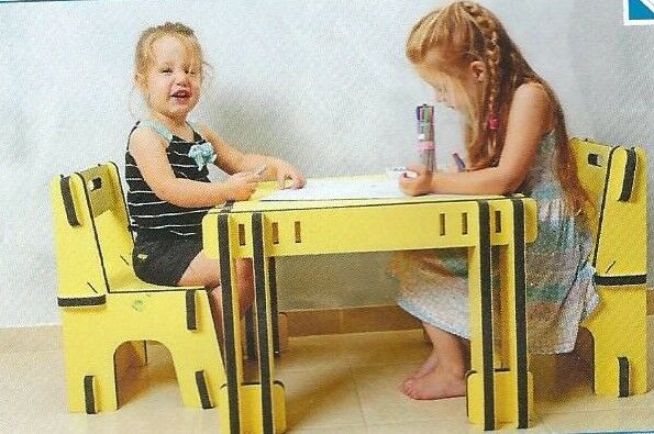 Kids Table with Two (2) Chairs- Color: Yellow - Indoor-Outdoor - Weatherproof-